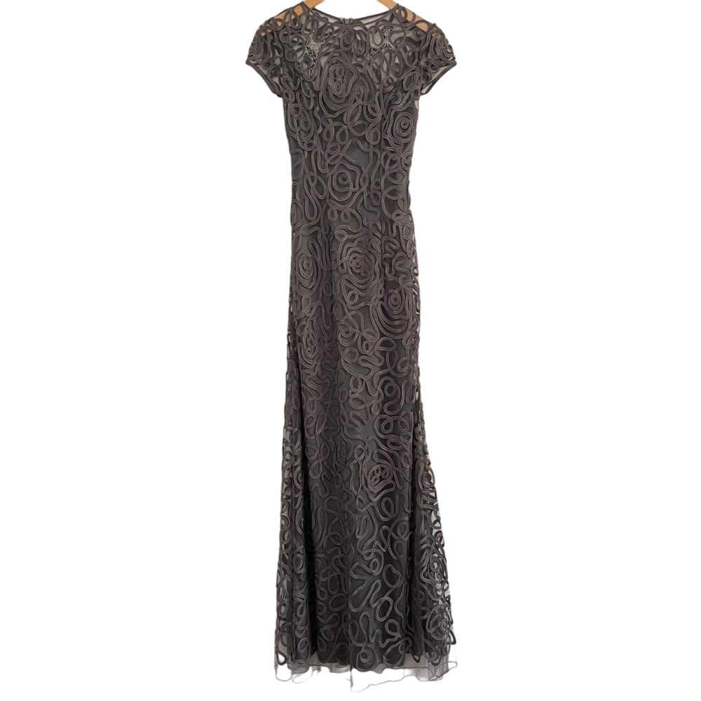 Anny Lee Gray Swirl Appliqué Short Sleeve Fitted Long Gown XS - Picture 15 of 15
